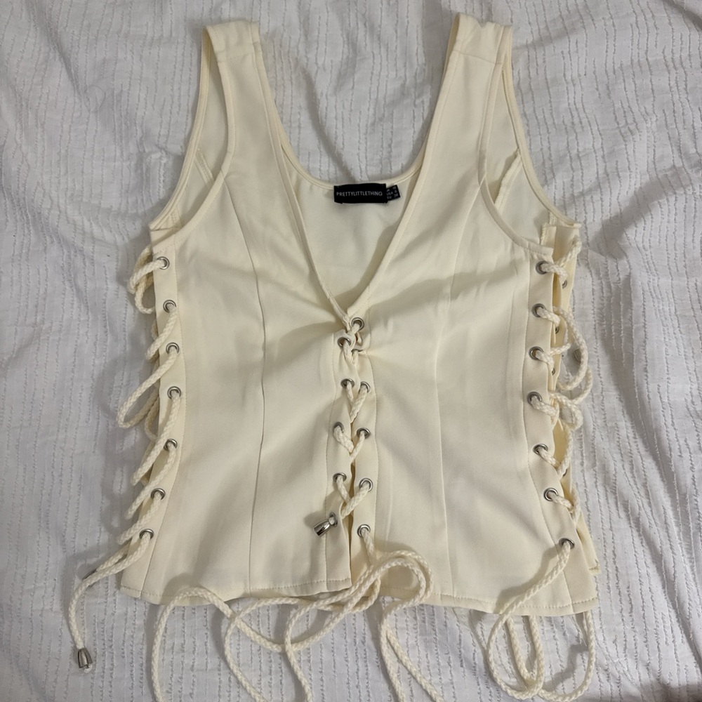 PrettyLittleThing Ivory Lace-Up Blouse